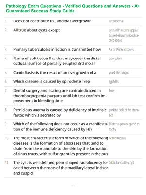 Preview of Pathology Exam Questions Study Guide - Verified Questions and Answers - A+ Guaranteed Succ