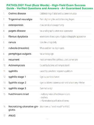 Preview of Pathology Final Exam Buzz Words Study Guide - Verified Questions and Answers - A+ Guarante
