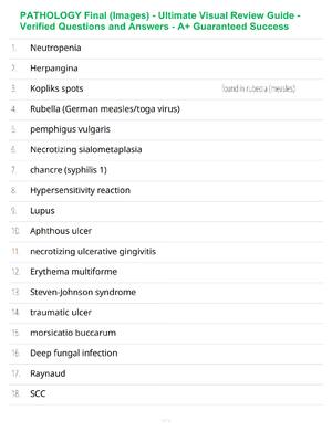 Preview of Pathology Final Exam Image Review Study Guide - Verified Questions and Answers - A+ Guaran