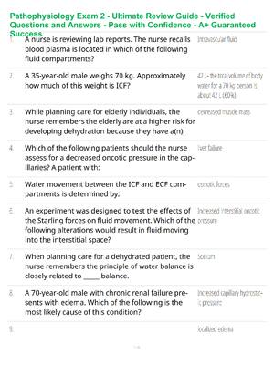 Pathophysiology Exam 2 Study Guide - Verified Questions and Answers - A+ Guaranteed Success Review