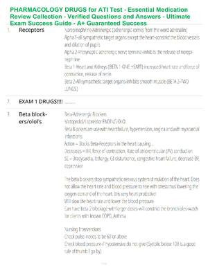 Preview of ATI Pharmacology Drugs Test Study Guide - Verified Questions and Answers - A+ Guaranteed S