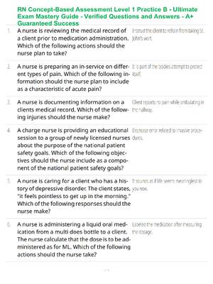 Preview of RN Concept-Based Assessment Level 1 Study Guide - Verified Questions and Answers - A+ Guar