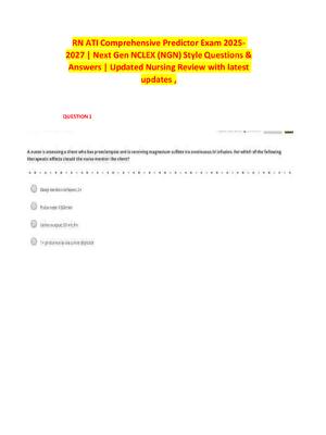 Preview of RN ATI Comprehensive Predictor Exam 2025- 2027 | Next Gen NCLEX (NGN) Style Questions & An