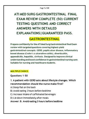 Preview of ATI MED SURG GASTROINTESTINAL FINAL EXAM REVIEW COMPLETE (50) CURRENT TESTING QUESTIONS AN