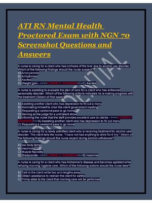 Preview of ATI RN Mental Health Proctored Exam with NGN 70 Screenshot Questions and Answers