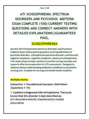 Preview of ATI SCHIZOPHRENIA SPECTRUM DISORDERS AND PSYCHOSIS MIDTERM EXAM COMPLETE (100) CURRENT TES