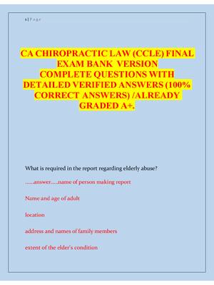 Preview of CA CHIROPRACTIC LAW (CCLE) FINAL EXAM BANK VERSION COMPLETE QUESTIONS WITH DETAILED VERIFI