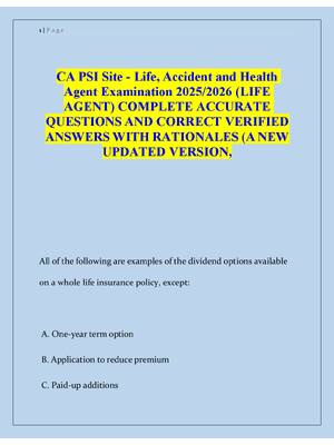 Preview of CA PSI Site - Life, Accident and Health Agent Examination 2025/2026 (LIFE AGENT) COMPLETE