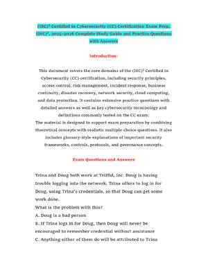 (ISC)² Certified in Cybersecurity (CC) Certification Exam Prep, (ISC)², 2025–2026 Complete Study Guide and Practice Questions with Answers