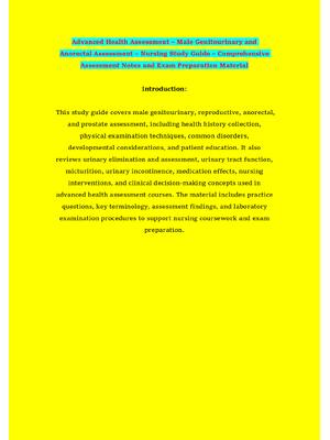Advanced Health Assessment – Male Genitourinary and Anorectal Assessment – Nursing Study Guide – Comprehensive Assessment Notes and Exam Preparation Material