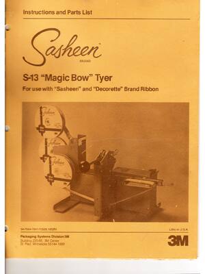Preview of sasheen s-13 magic bow tyer instruction and part list manual