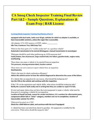 Preview of CA Smog Check Inspector Training Final Review Part 1&2 – Sample Questions, Explanations &