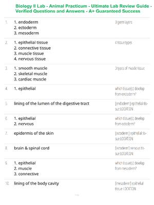 Preview of Biology II Lab - Animal Practicum - Ultimate Lab Review Guide - Verified Questions and Ans