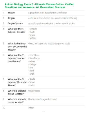 Preview of Animal Biology Exam 2 - Ultimate Review Guide - Verified Questions and Answers - A+ Guaran