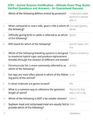 Preview of iCEV - Animal Science Certification - Ultimate Exam Prep Guide - Verified Questions and An