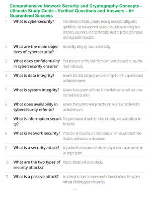 Preview of Comprehensive Network Security and Cryptography Concepts - Ultimate Study Guide - Verified
