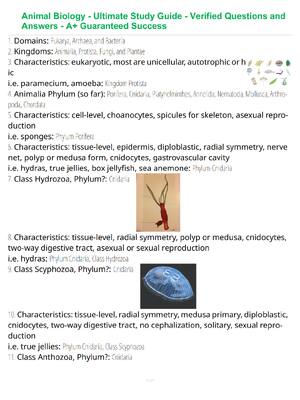 Preview of Animal Biology - Ultimate Study Guide - Verified Questions and Answers - A+ Guaranteed Suc