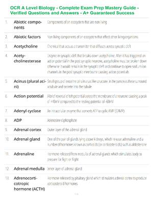 Preview of OCR A Level Biology - Complete Exam Prep Mastery Guide - Verified Questions and Answers -