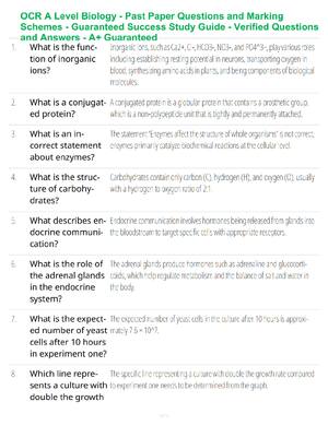 Preview of OCR A Level Biology - Past Paper Questions and Marking Schemes - Guaranteed Success Study