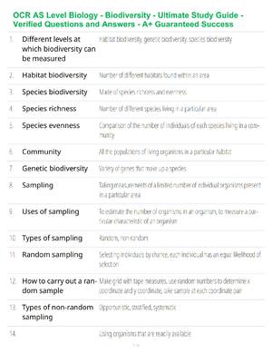 Preview of OCR AS Level Biology - Biodiversity - Ultimate Study Guide - Verified Questions and Answer