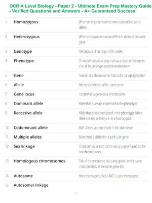Preview of OCR A Level Biology - Paper 2 - Ultimate Exam Prep Mastery Guide - Verified Questions and