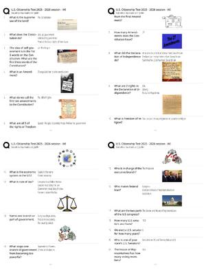 Preview of U.S. Citizenship Test 2025–2026 (Wisconsin) / Score 100% / New Version / Civics Practice Q