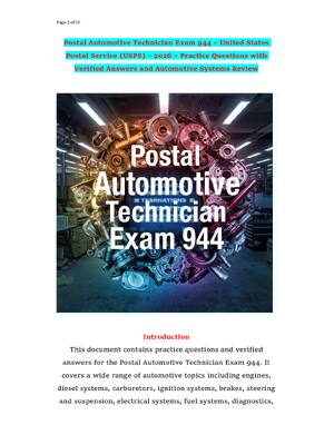 Postal Automotive Technician Exam 944 – United States Postal Service (USPS) – 2026 – Practice Questions with Verified Answers and Automotive Systems Review