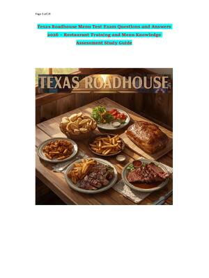 Texas Roadhouse Menu Test Exam Questions and Answers 2026 – Restaurant Training and Menu Knowledge Assessment Study Guide