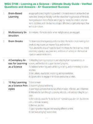 Preview of WGU D186 - Learning as a Science - Ultimate Study Guide - Verified Questions and Answers -