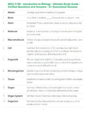 Preview of WGU C190 - Introduction to Biology - Ultimate Study Guide - Verified Questions and Answers