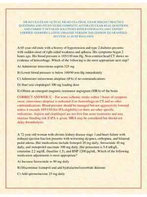 Preview of NR 603 CEA EXAM /ACTUAL NR 603 CEA FINAL EXAM 2026/2027 PRACTICE QUESTIONS AND STUDY GUIDE