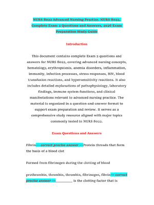 Preview of NURS 8022 Advanced Nursing Practice, NURS 8022, Complete Exam 2 Questions and Answers, 202