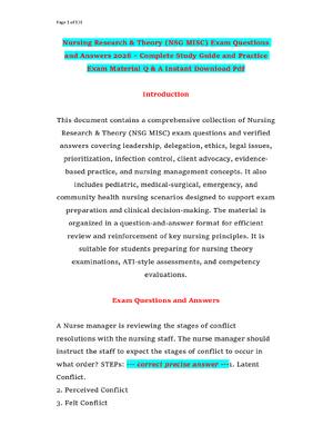 Preview of Nursing Research & Theory (NSG MISC) Exam Questions and Answers 2026 – Complete Study Guid
