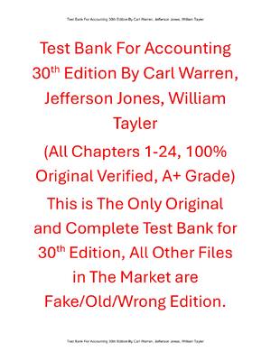 Preview of Test Bank For Accounting 30th Edition By Carl Warren, Jefferson Jones, William Tayler