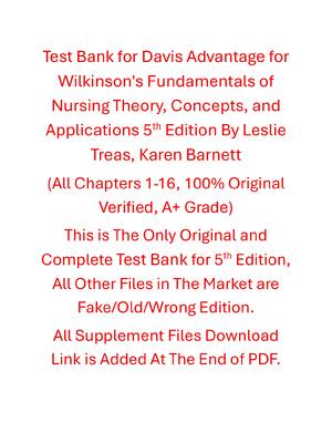 Preview of Test Bank For Davis Advantage for Wilkinson's Fundamentals of Nursing Theory, Concepts, an