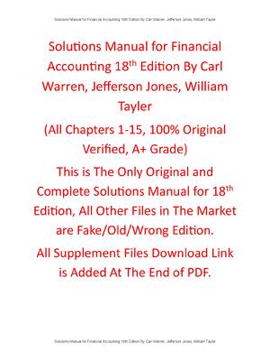 Preview of Solution Manual For Financial Accounting 18th Edition by Carl Warren, Jefferson Jones, Wil