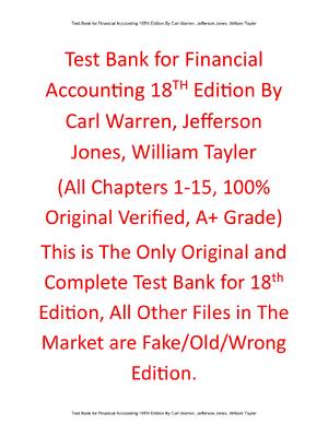 Preview of Test Bank For Financial Accounting 18th Edition By Carl Warren, Jefferson Jones, William T