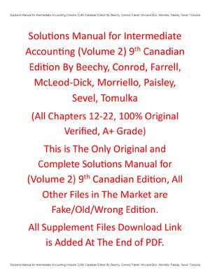 Preview of Solution Manual For Intermediate Accounting (Volume 2) 9th Canadian Edition By Beechy, Con