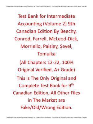 Preview of Test Bank For Intermediate Accounting (Volume 2) 9th Canadian Edition By Beechy, Conrod, F
