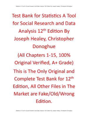 Preview of Test Bank For Statistics A Tool for Social Research and Data Analysis 12th Edition By Jose