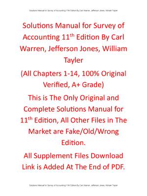 Preview of Solutions Manual For Survey of Accounting 11th Edition By Carl Warren, Jefferson Jones, Wi