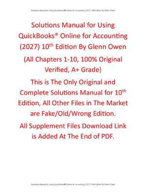 Preview of Solutions Manual For Using QuickBooks® Online for Accounting (2027) 10th Edition By Glenn