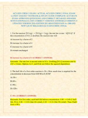 Preview of ACS GEN CHEM 2 EXAM / ACTUAL ACS GEN CHEM 2 FINAL EXAM LATEST 2026/2027 TESTBANK & STUDY G