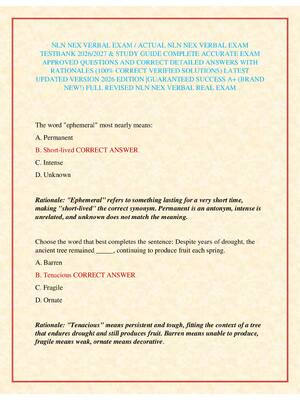 Preview of NLN NEX VERBAL EXAM / ACTUAL NLN NEX VERBAL EXAM TESTBANK 2026/2027 & STUDY GUIDE COMPLETE