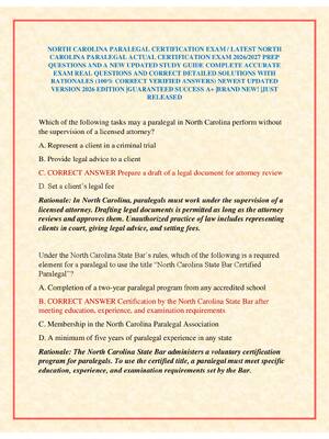Preview of NORTH CAROLINA PARALEGAL CERTIFICATION EXAM / LATEST NORTH CAROLINA PARALEGAL ACTUAL CERTI