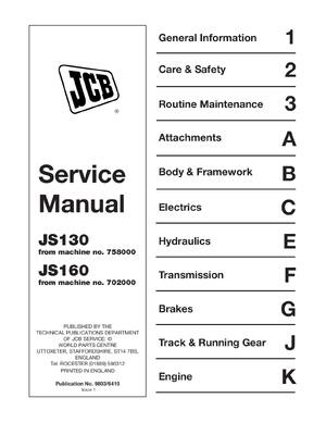 Preview of JCB JS 160 TRACKED CRAWLER EXCAVATOR SERVICE REPAIR SHOP MANUAL