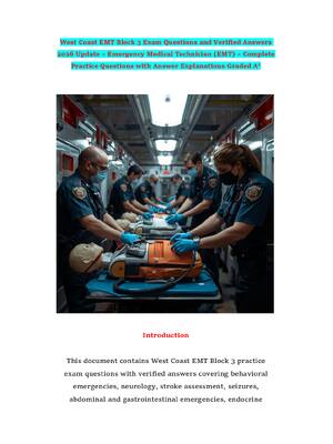 Preview of West Coast EMT Block 3 Exam Questions and Verified Answers 2026 Update – Emergency Medical