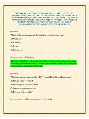 Preview of NYC NYCHA MAINTENANCE WORKER EXAM / LATEST NYC NYCHA MAINTENANCE WORKER ACTUAL EXAM 2026/2