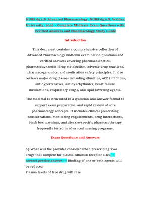 Preview of NURS 6521N Advanced Pharmacology, NURS 6521N, Walden University, 2026 – Complete Midterm E