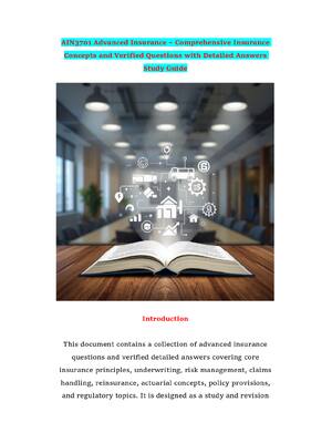Preview of AIN3701 Advanced Insurance – Comprehensive Insurance Concepts and Verified Questions with Detailed Answers Study Guide